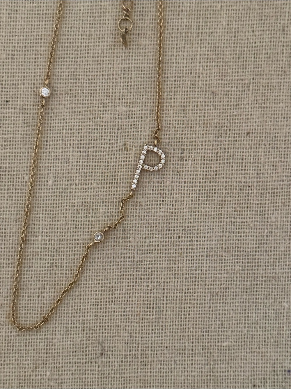 Gold Initial 'P' Necklace with Clear Stones - Women's Jewelry